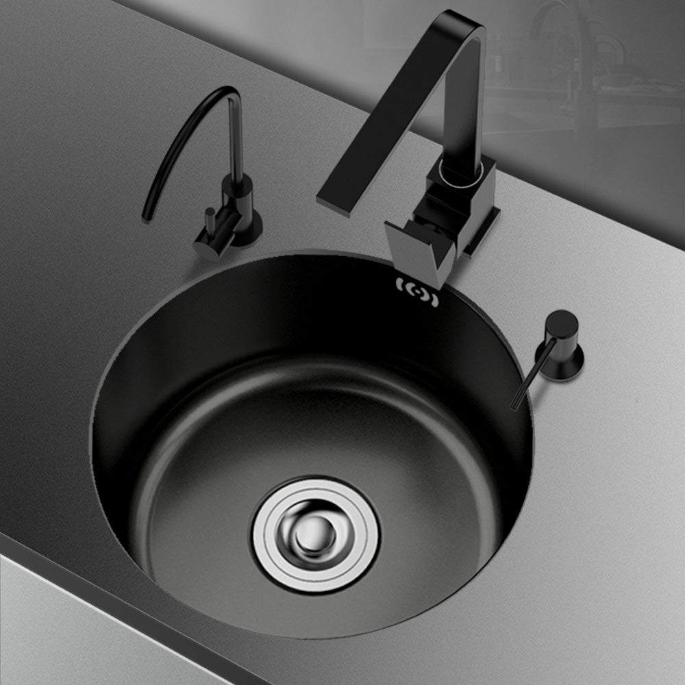 Bowl Round sink 304 Stainless Steel Undermount PVD Kitchen Sink (包龍頭)圓形水槽 304不鏽鋼水槽 金屬拉絲工藝 黑色 防污潔淨 單槽 鋅盤 櫥櫃專用 廚房五金 OC-2