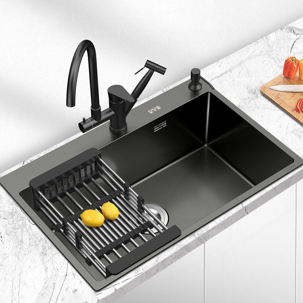Bowl Round Sink 304 Stainless Steel Undermount PVD Nanotechnology Kitchen Sink (包龍頭)方形水槽 304不鏽鋼水槽 納米塗層 壓紋防刮科技 黑色 防污潔淨 大單槽加厚 鋅盤 櫥櫃專用 廚房五金 OC-12