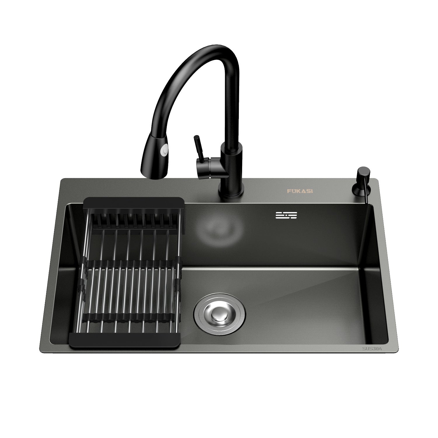Bowl Round Sink 304 Stainless Steel Undermount PVD Nanotechnology Kitchen Sink (包龍頭)方形水槽 304不鏽鋼水槽 納米塗層 壓紋防刮科技 黑色 防污潔淨 大單槽加厚 鋅盤 櫥櫃專用 廚房五金 OC-12