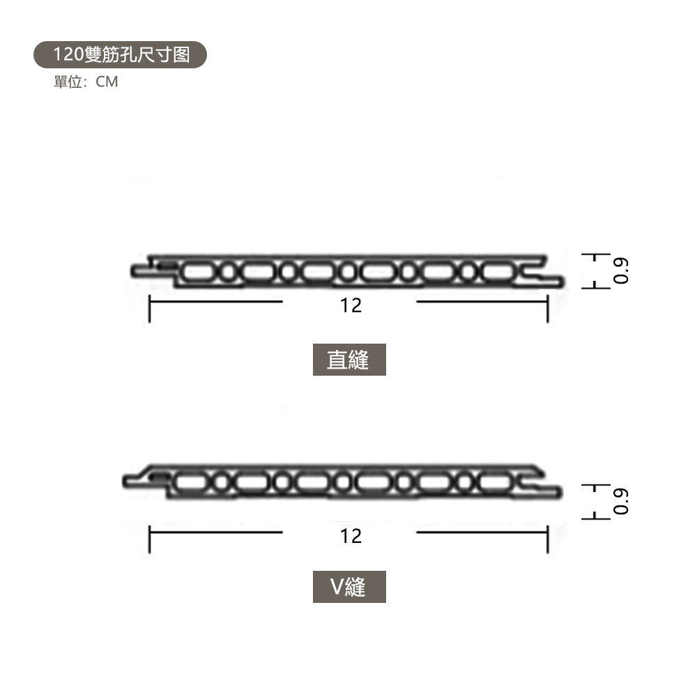 WPC SOLLID BOARD GREAT WALL BOARD 竹木纖維板 120雙筋孔牆板 直縫 V縫 12×300cm