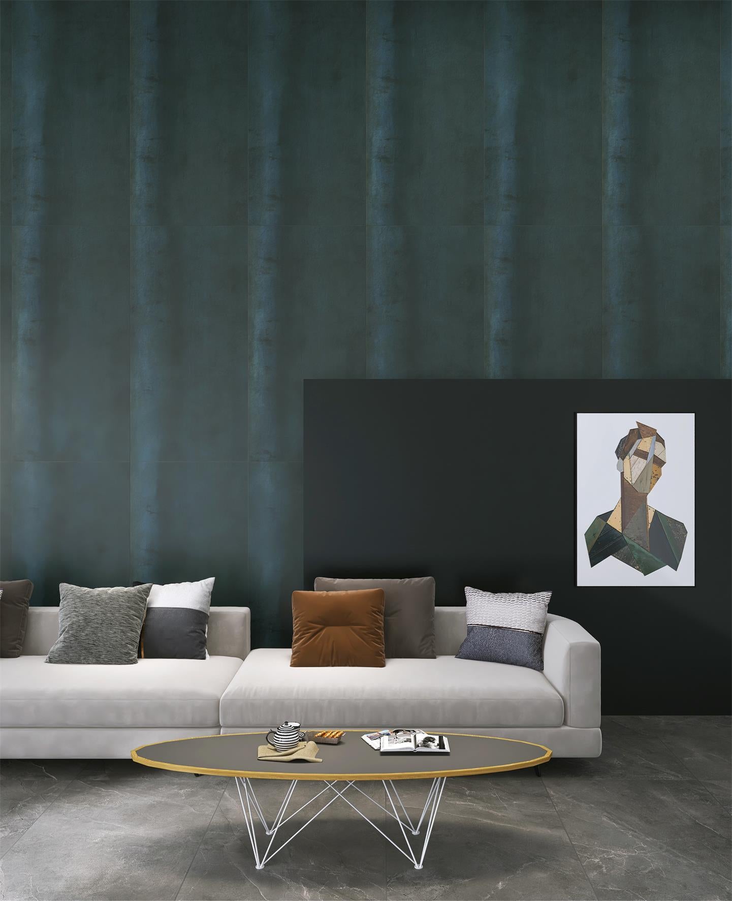 意大利設計磁磚 Italian Design Tiles 金屬質感 鐵鏽 FS7515076GY 75×150cm 地磚 牆磚 柔光磚 Dry grain and throw 半拋幹粒工藝 Dumb and soft face 啞柔面