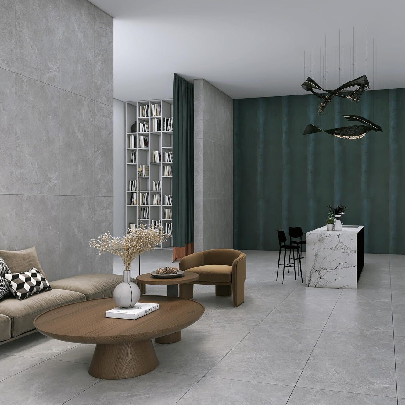 意大利設計磁磚 Italian Design Tiles 雲山泉 淺灰 FS7515086GY 75×150cm 地磚 牆磚 柔光磚 Dry grain and throw 半拋幹粒工藝 Dumb and soft face 啞柔面
