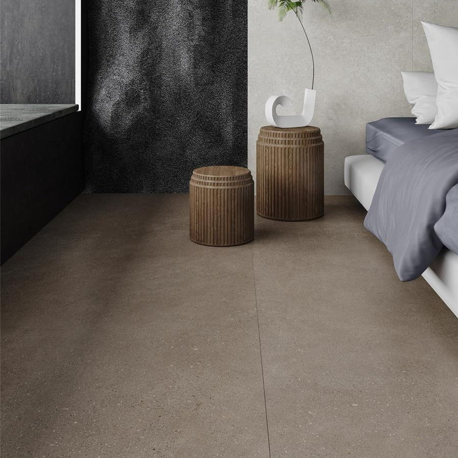 意大利設計磁磚 Italian Design Tiles 水磨石 深咖 SW918068GY 90×180cm 地磚 牆磚 柔光磚 Dry grain and throw 半拋幹粒工藝 Dumb and soft face 啞柔面