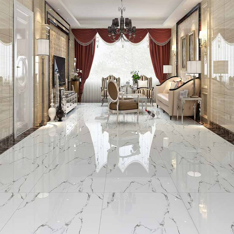 中國佛山磁磚 China Foshan Marble Tiles Glossy 大理石磁磚 連紋磁磚 地磚 牆磚 釉面磚 亮光面 爵士白6B6010 60×60cm