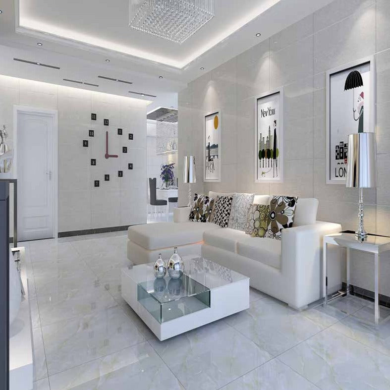 中國佛山磁磚 China Foshan Marble Tiles Glossy 大理石磁磚 連紋磁磚 地磚 牆磚 釉面磚 亮光面 皇家白玉6B6039 60×60cm