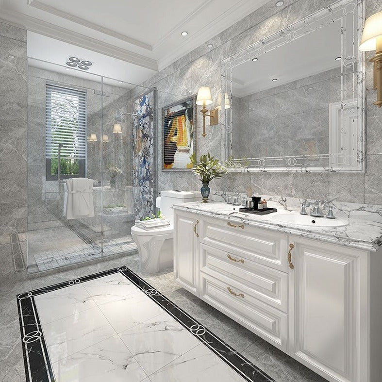 中國佛山磁磚 China Foshan Marble Tiles Glossy 大理石磁磚 連紋磁磚 地磚 牆磚 釉面磚 亮光面 6B6113 60×60cm