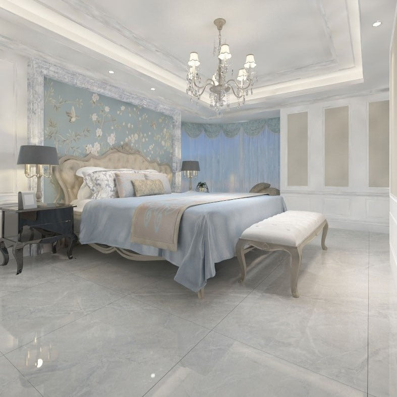 中國佛山磁磚 China Foshan Marble Tiles Glossy 大理石磁磚 連紋磁磚 地磚 牆磚 釉面磚 亮光面 8E8125摩卡灰 80×80cm