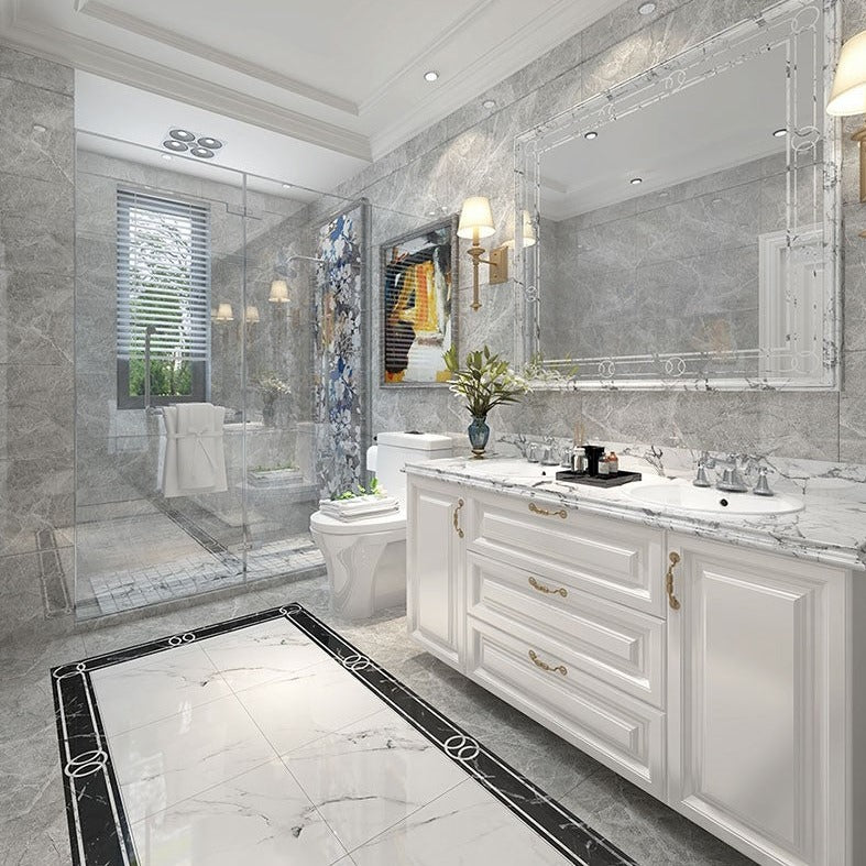 中國佛山磁磚 China Foshan Marble Tiles Glossy 大理石磁磚 連紋磁磚 地磚 牆磚 釉面磚 亮光面 8E8113愛馬仕灰 80×80cm