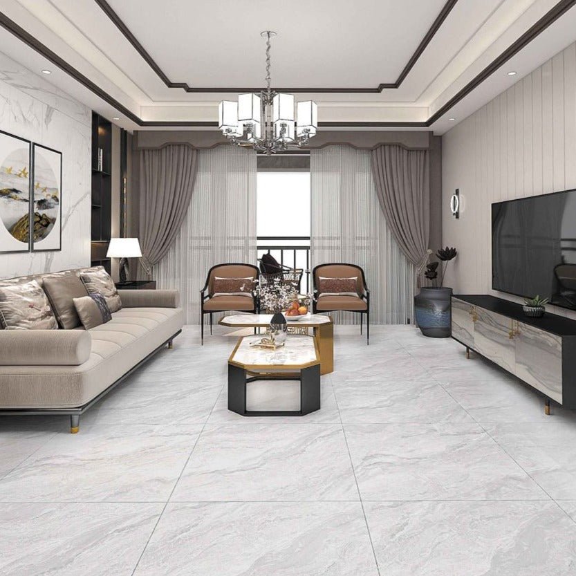 中國佛山磁磚 China Foshan Marble Tiles Glossy 大理石磁磚 連紋磁磚 地磚 牆磚 釉面磚 亮光面 8E8136威尼斯灰 80×80cm