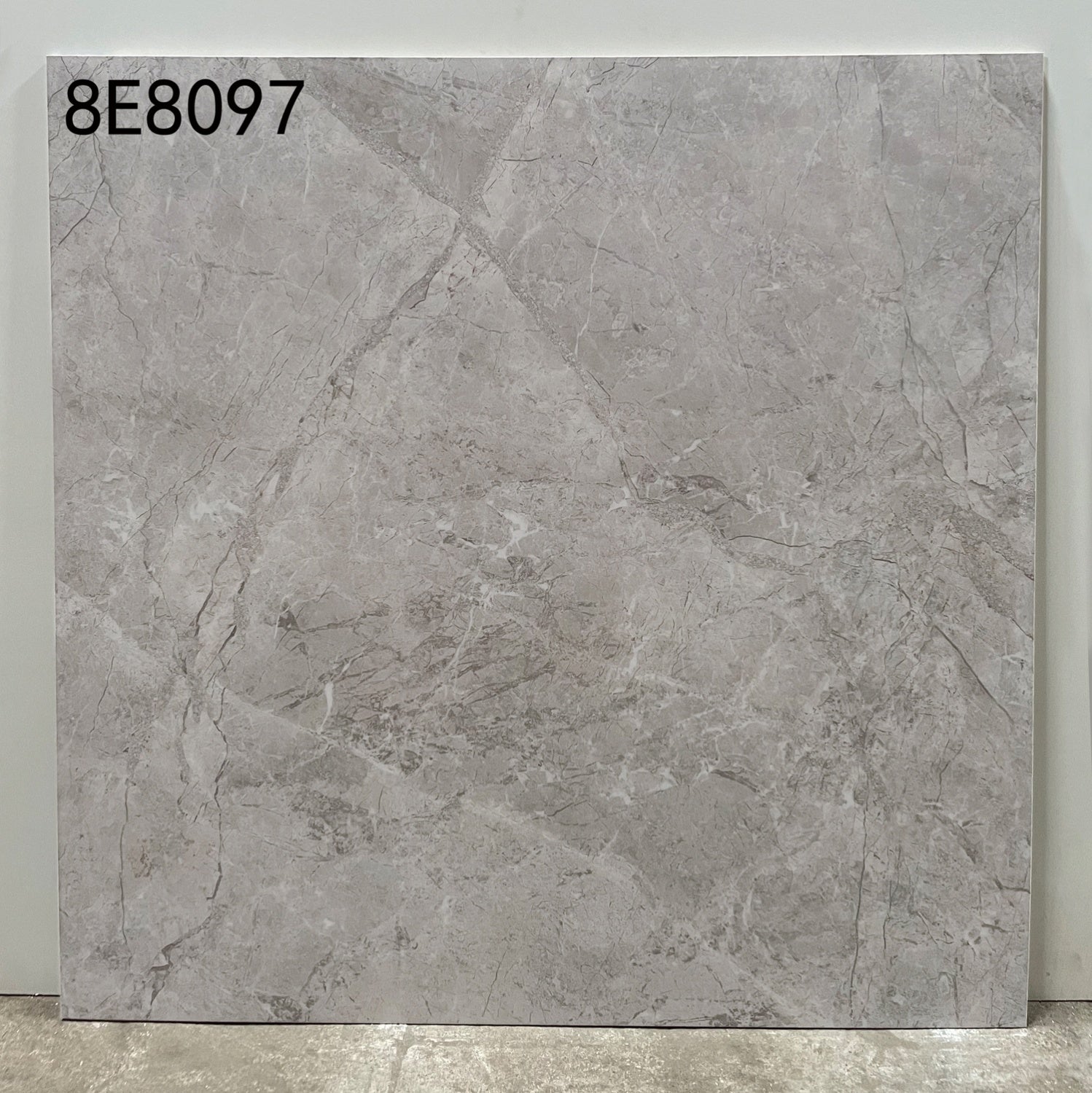 中國佛山磁磚 China Foshan Marble Tiles Glossy 大理石磁磚 連紋磁磚 地磚 牆磚 釉面磚 亮光面 8E8097古堡灰 80×80cm