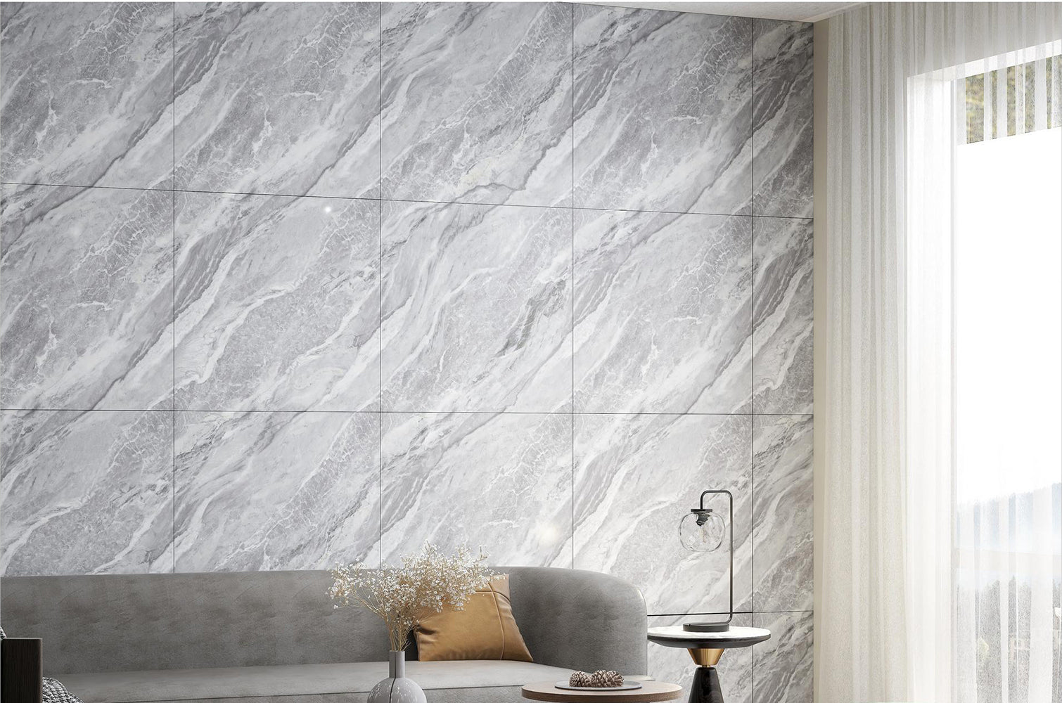 中國佛山瓷磚 China Foshan Marble Tiles Glossy 大理石瓷磚 連紋瓷磚 地磚 墻磚 釉面磚 亮光面 喜馬拉雅淺灰GTL81271 80×80cm