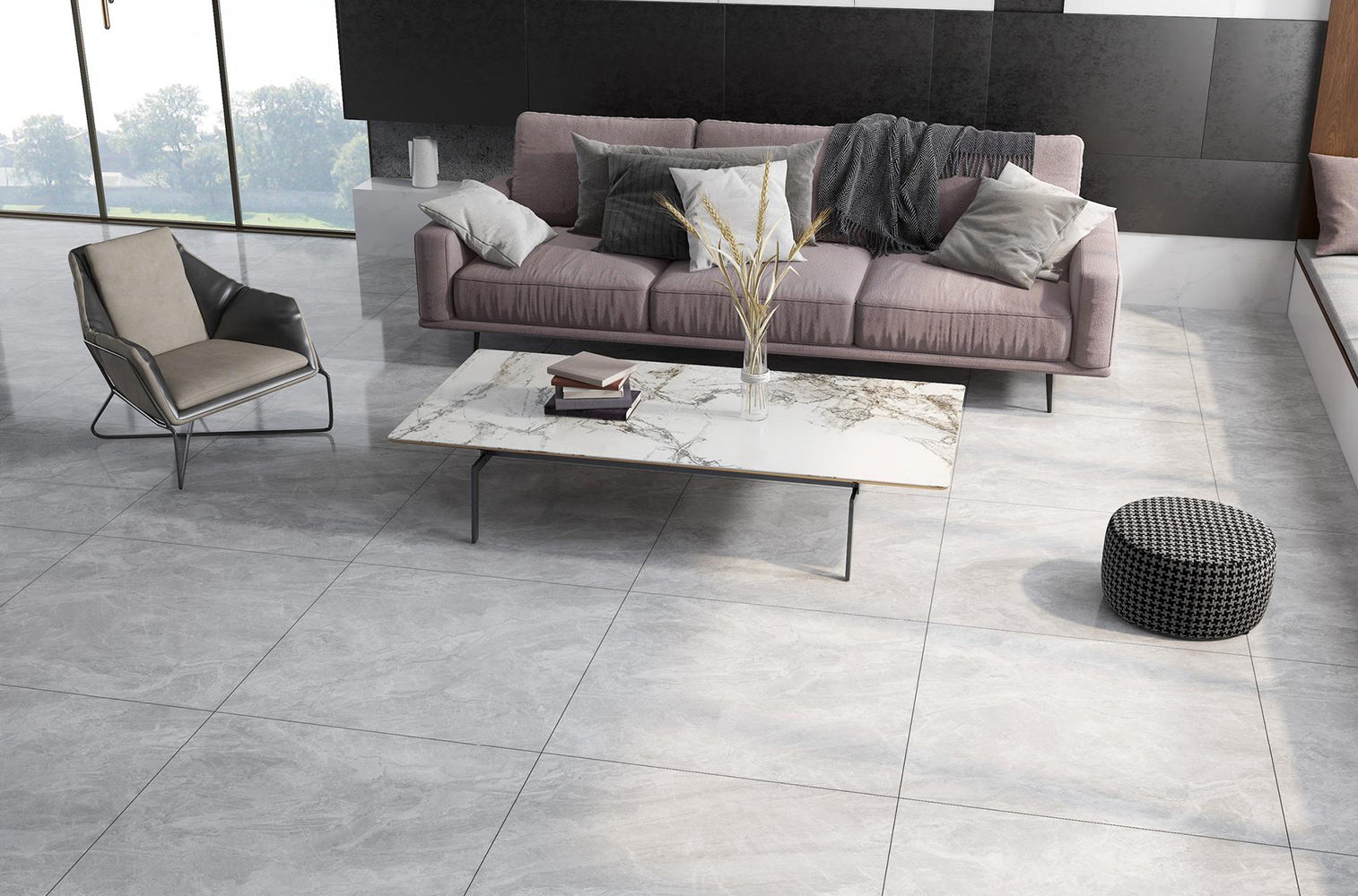 中國佛山瓷磚 China Foshan Marble Tiles Glossy 大理石瓷磚 連紋瓷磚 地磚 墻磚 釉面磚 亮光面 摩登灰GTL81251 80×80cm