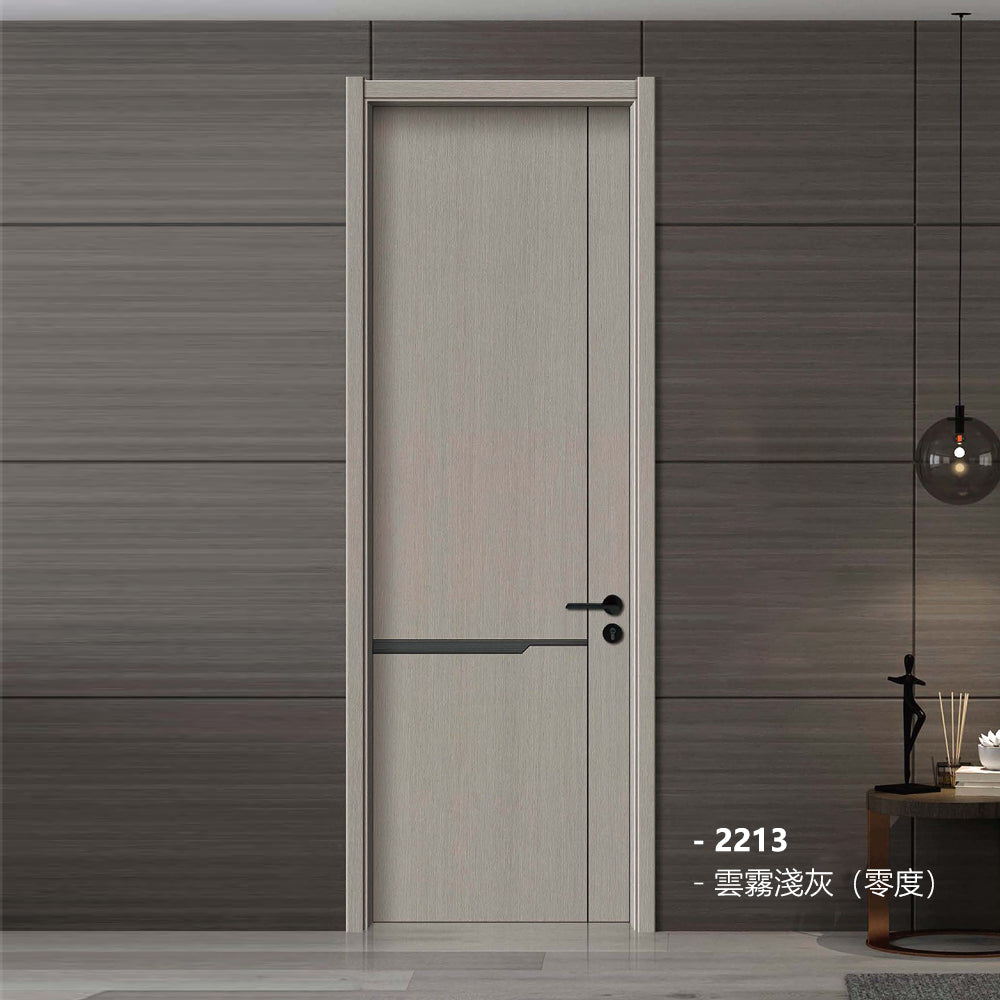 Carbon Crystal Wooden Doors (包木框和門鎖)雲霧淺灰(零度)LS-2213 碳晶門 實木復合門 生態門 現代簡約風格 新西蘭松木門框 60mm