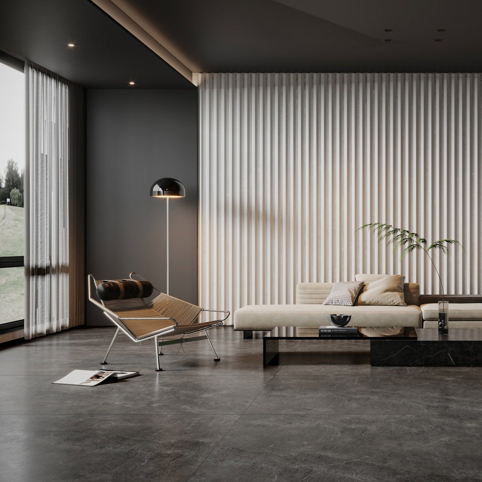 意大利設計磁磚 Italian Design Tiles 小石紋 深灰 CX7515Y07 75×150cm 地磚 牆磚 柔光磚 Dry grain and throw 半拋幹粒工藝 Dumb and soft face 啞柔面