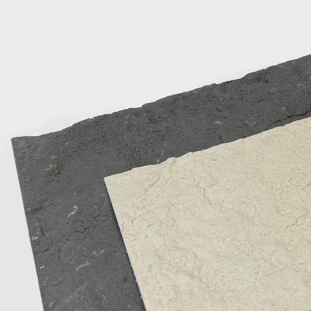 Flexible Stone 軟瓷 Veneer Sheet Interior and Exterior 柔性石材 真石質感 防水防潮 室內戶外可用 斧鑿石90x60cm米白色052深灰色043