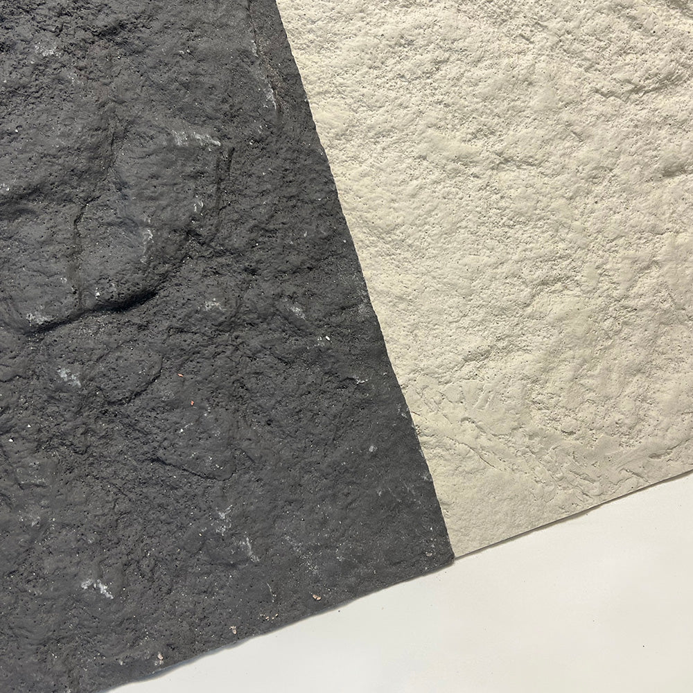 Flexible Stone 軟瓷 Veneer Sheet Interior and Exterior 柔性石材 真石質感 防水防潮 室內戶外可用 斧鑿石90x60cm米白色052深灰色043