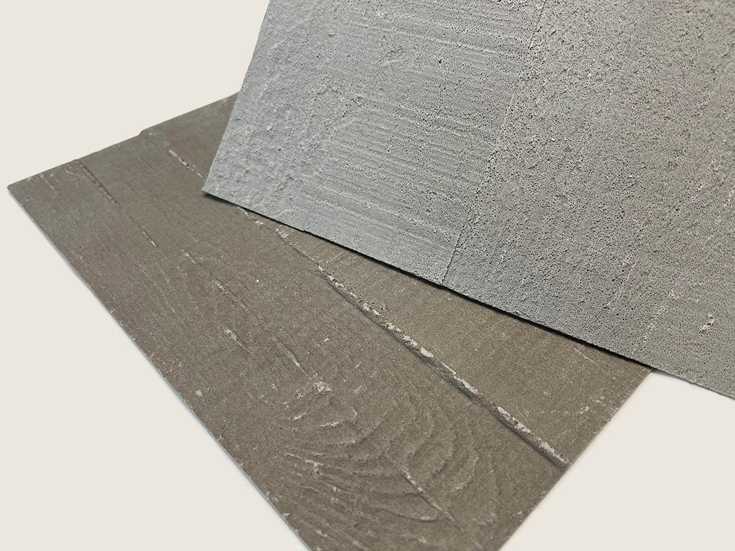 Flexible Stone 軟瓷 Veneer Sheet Interior and Exterior 柔性石材 真石質感 防水防潮 室內戶外可用 木澆築板295x56cm淺灰031中灰038