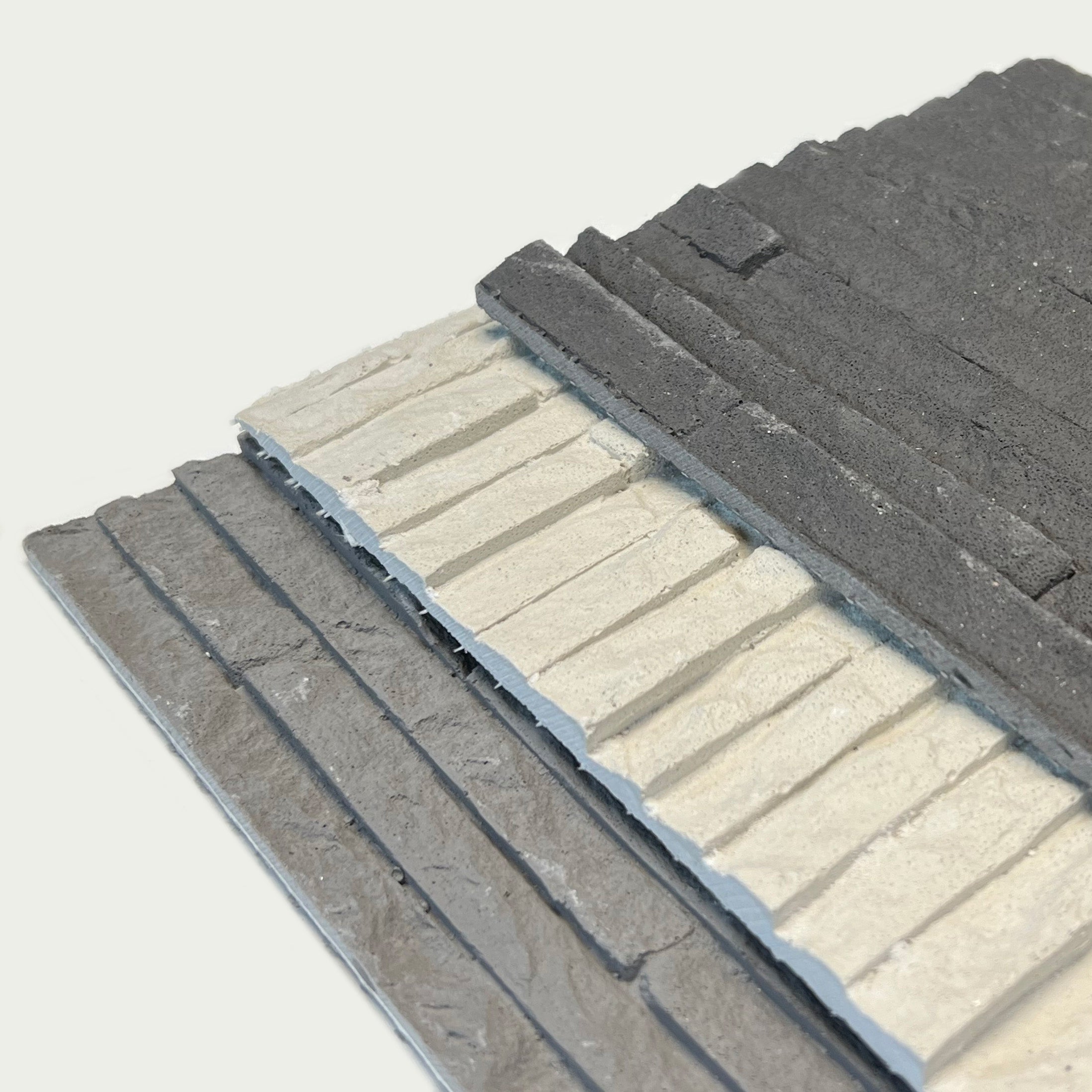 Flexible Stone 軟瓷 Veneer Sheet Interior and Exterior 柔性石材 真石質感 防水防潮 室內戶外可用 歲月流水石60x30cm米白色052淺灰色031深灰色043