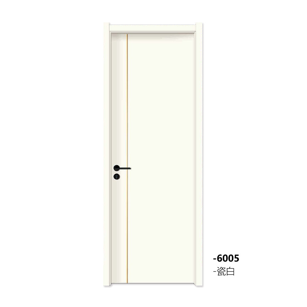 Carbon Crystal Wooden Doors (包木框和門鎖)瓷白+金屬線 LS-6005 碳晶門 實木復合門 生態門 現代簡約風格 新西蘭松木門框 50mm