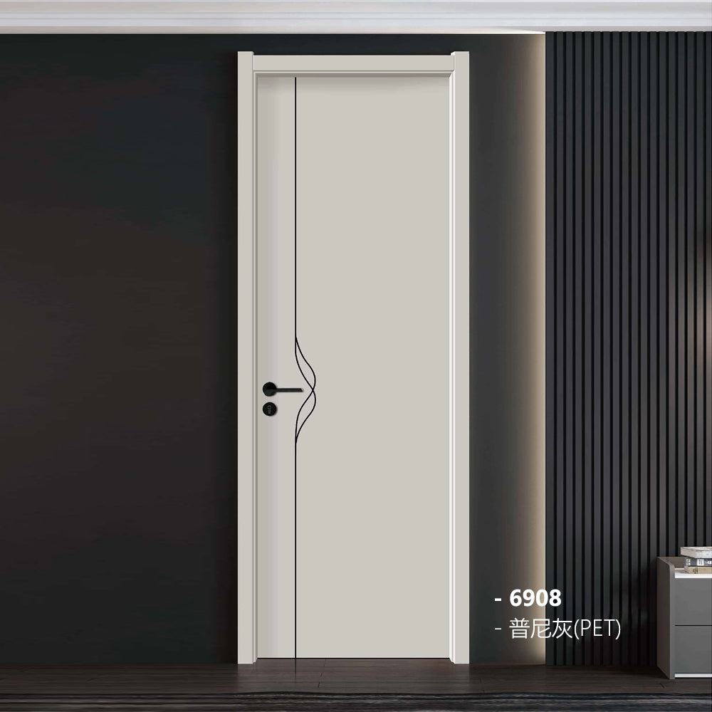 Carbon Crystal Wooden Doors (包木框和門鎖)PET親膚面 普尼灰 LS-6908 碳晶門 實木復合門 生態門 現代簡約風格 新西蘭松木門框 50mm