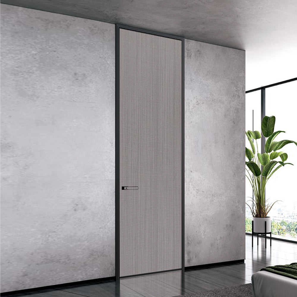 Modern Minimalist Door Flush Wall Aluminum and Wooden Frame EH-2237 布拉格 跌級款 包框(黑/白/灰) 包鎖 外平內開 鋁木結構門 意式極簡門