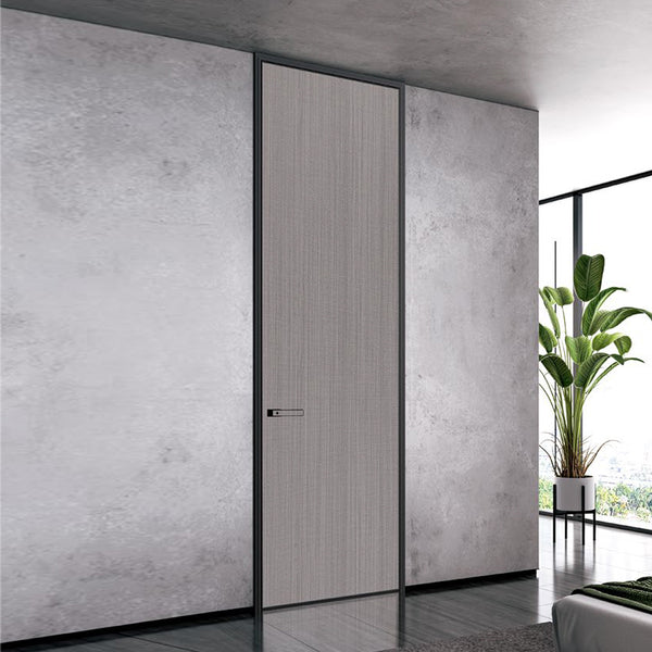 Modern Minimalist Door Flush Wall Aluminum and Wooden Frame EH-2237 布拉格 跌級款 包框（黑/白/灰） 包鎖 外平內開 鋁木結構門 意式極簡門