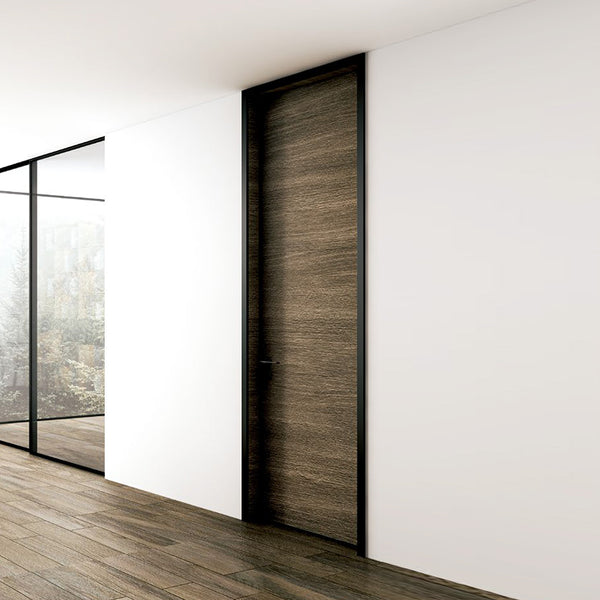 Modern Minimalist Door Flush Wall Aluminum and Wooden Frame EF-2219 迪拜橫橡 25極窄邊框款 Fireproof Board 包框（黑/白/灰） 包鎖 內平內開或外平內開 國標B1級防火門板 鋁木結構門 意式極簡門
