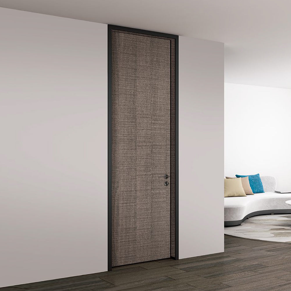 Modern Minimalist Door Flush Wall Aluminum and Wooden Frame EF-2226 低調鋸齒紋 25極窄邊框款 Fireproof Board 包框(黑/白/灰) 包鎖 內平內開或外平內開 國標B1級防火門板 鋁木結構門 意式極簡門