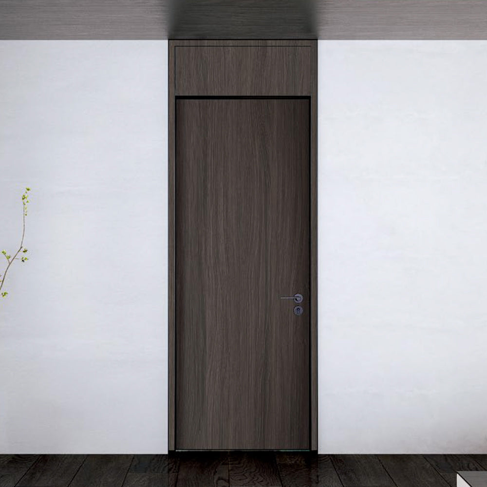 Modern Minimalist Door Flush Wall Aluminum and Wooden Frame EF-2227 幕卡核桃 門框同色 插板款 Fireproof Board 包框(黑/白/灰) 包鎖 外平內開 國標B1級防火門板 鋁木結構門 意式極簡門