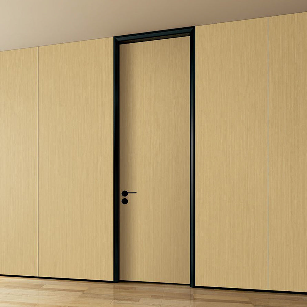 Modern Minimalist Door Flush Wall Aluminum and Wooden Frame EF-2215 銀梨A 斜面款 Fireproof Board 包框(黑/白/灰) 包鎖 外平內開 國標B1級防火門板 鋁木結構門 意式極簡門