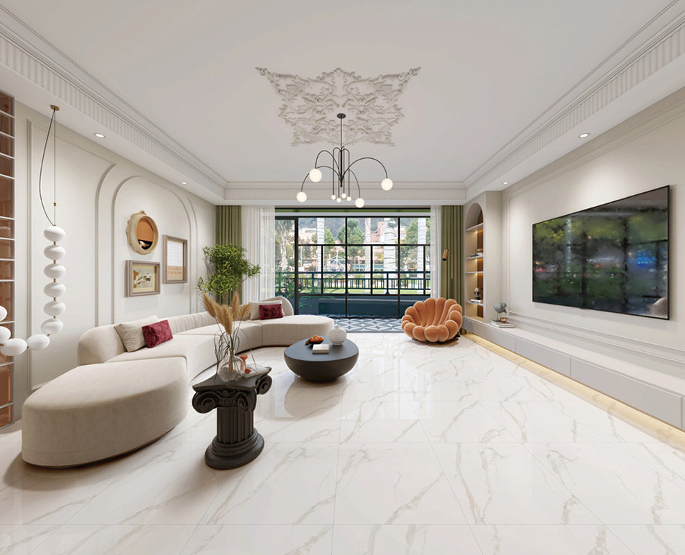 中國佛山磁磚 China Foshan Marble Tiles Glossy 大理石磁磚 連紋磁磚 地磚 牆磚 釉面磚 亮光面 B6886 60×60cm