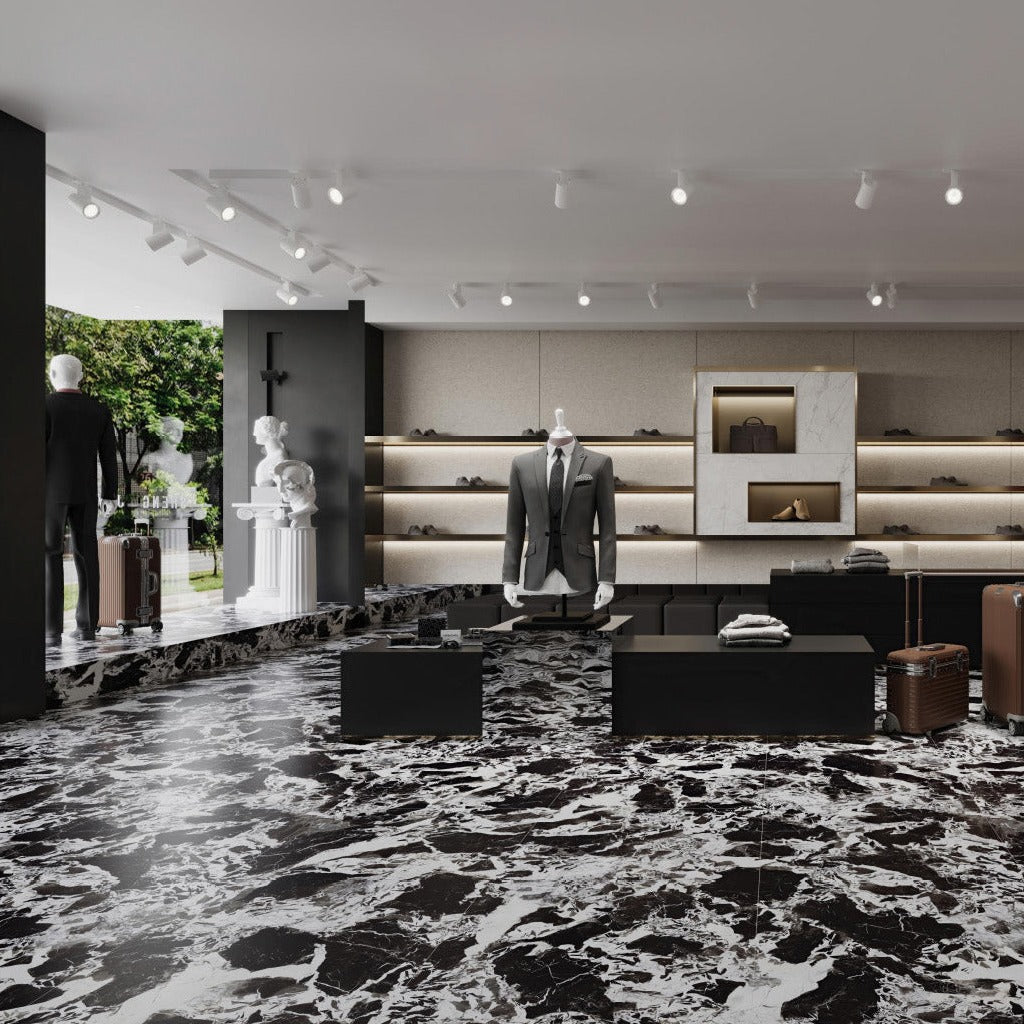 意大利設計磁磚 Italian Design Tiles 賽琳-黑色 CX715T42 75×150cm 地磚 牆磚 柔光磚 Dry grain and throw 半拋幹粒工藝 Dumb and soft face 啞柔面