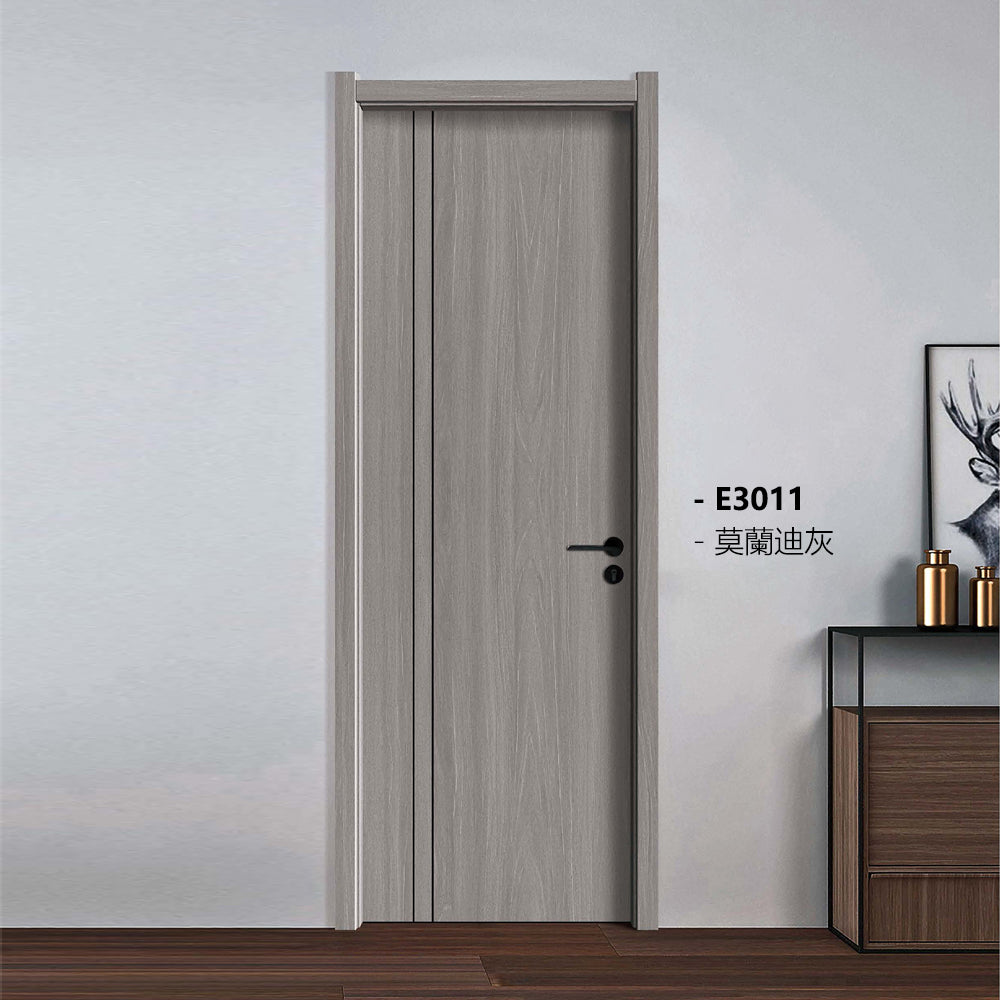 Carbon Crystal Wooden Doors (包木框和門鎖)莫蘭迪灰LS-E3011 碳晶門 實木復合門 生態門 現代簡約風格 新西蘭松木門框 70mm