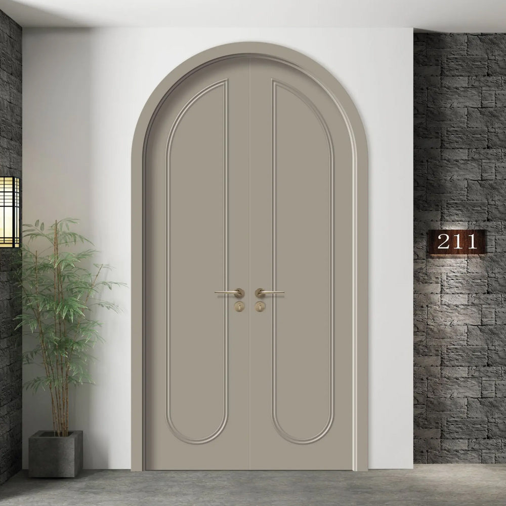 Solid Wood Doors with Painting Interior Doors Morden Style 實木焗漆門 房間門 FS-2801 圓弧造型 包門鎖 一體鎖 包門框 多色可選 法式玻璃門 現代風格 莫蘭迪色系