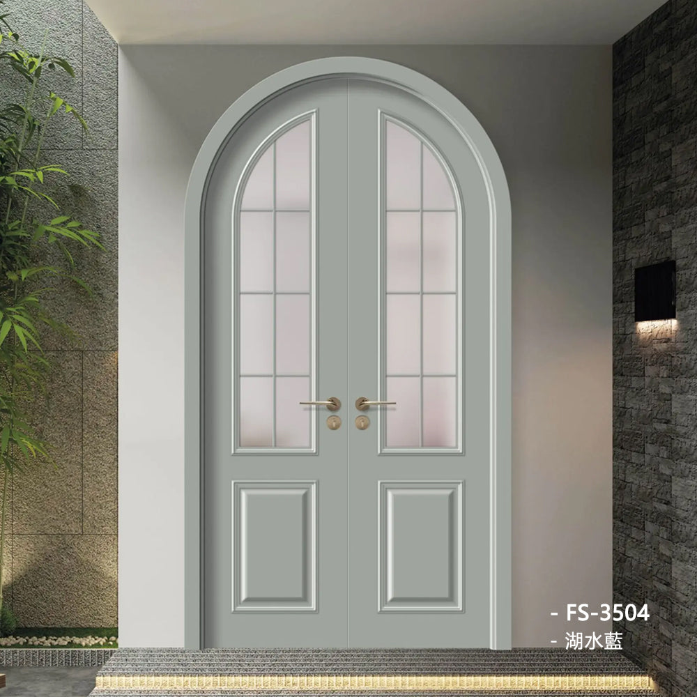 Solid Wood Doors with Painting Interior Doors Morden Style 實木焗漆門 房間門 FS-3504 圓弧造型 包門鎖 一體鎖 包門框 多色可選 法式玻璃門 現代風格 莫蘭迪色系