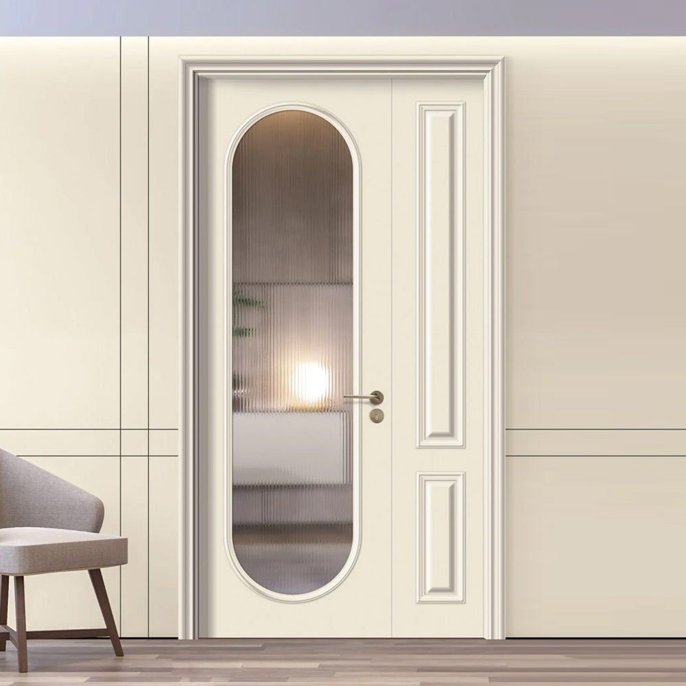 Solid Wood Doors with Painting Interior Doors Morden Style 實木焗漆門 房間門 FS-3507 圓弧造型 包門鎖 一體鎖 包門框 多色可選 法式玻璃門 現代風格 莫蘭迪色系