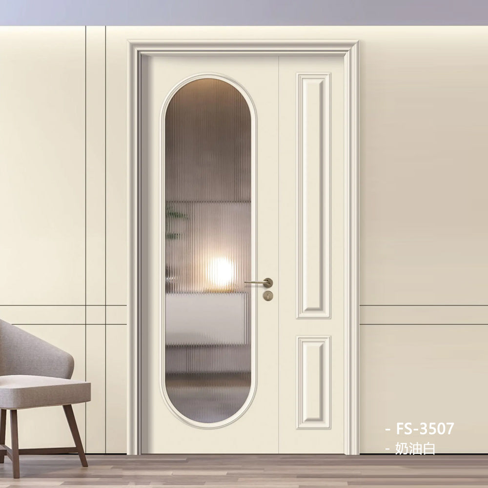 Solid Wood Doors with Painting Interior Doors Morden Style 實木焗漆門 房間門 FS-3507 圓弧造型 包門鎖 一體鎖 包門框 多色可選 法式玻璃門 現代風格 莫蘭迪色系