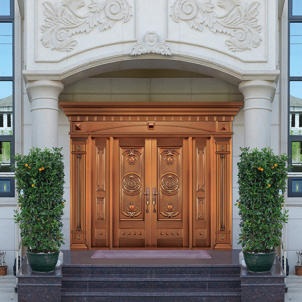 Entrance Doors 大門 入戶門 JD-2001Y 經典鋼銅門 Front Doors Exterior doors 不鏽鋼大門 表面鍍銅工藝 別墅大門 包框包鎖 多色可選