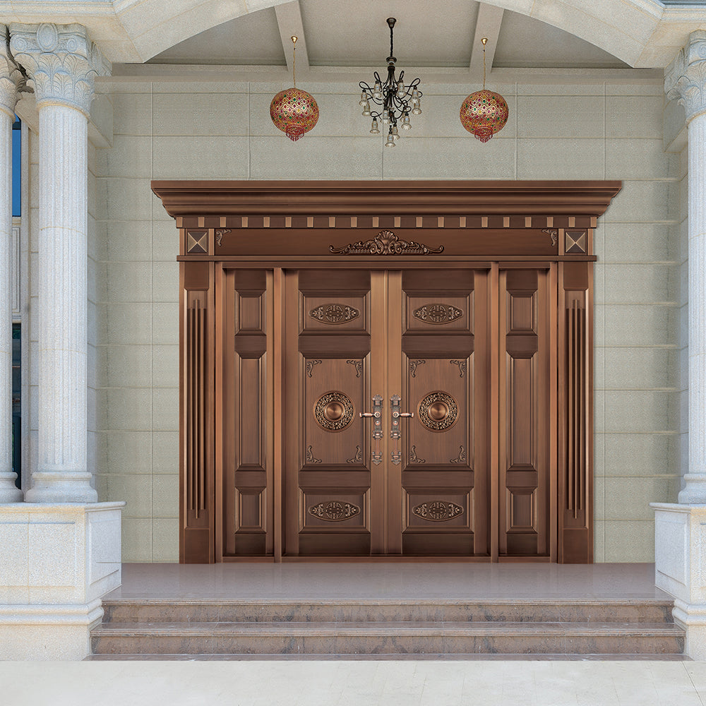 Entrance Doors 大門 入戶門 JD-2002P 經典鋼銅門 Front Doors Exterior doors 不鏽鋼大門 表面鍍銅工藝 別墅大門 包框包鎖 多色可選