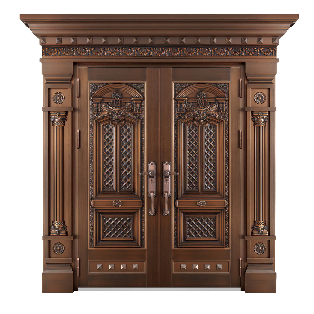 Entrance Doors 大門 入戶門 JD-2003Y 經典鋼銅門 Front Doors Exterior doors 不鏽鋼大門 表面鍍銅工藝 別墅大門 包框包鎖 多色可選