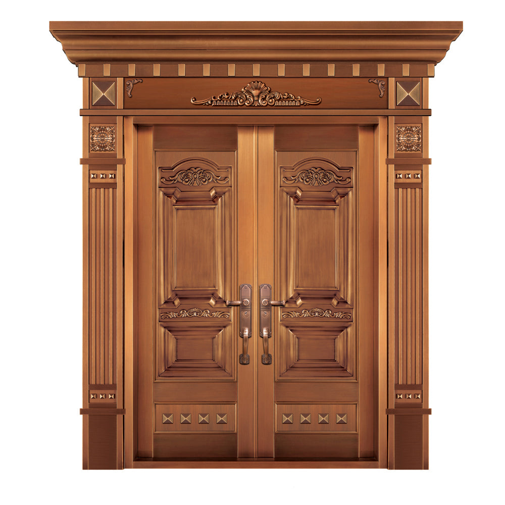 Entrance Doors 大門 入戶門 JD-2004Y 經典鋼銅門 Front Doors Exterior doors 不鏽鋼大門 表面鍍銅工藝 別墅大門 包框包鎖 多色可選