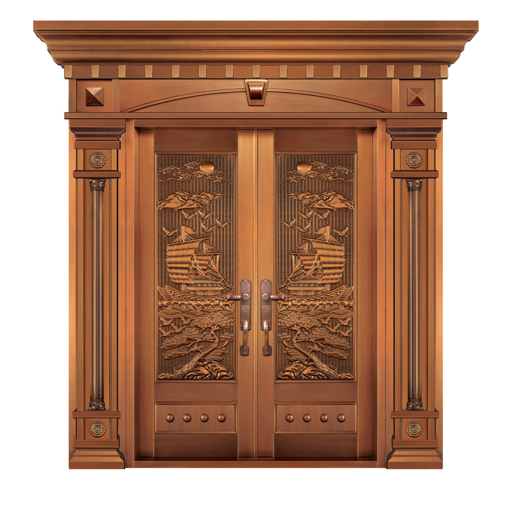 Entrance Doors 大門 入戶門 JD-2005Y 經典鋼銅門 Front Doors Exterior doors 不鏽鋼大門 表面鍍銅工藝 別墅大門 包框包鎖 多色可選