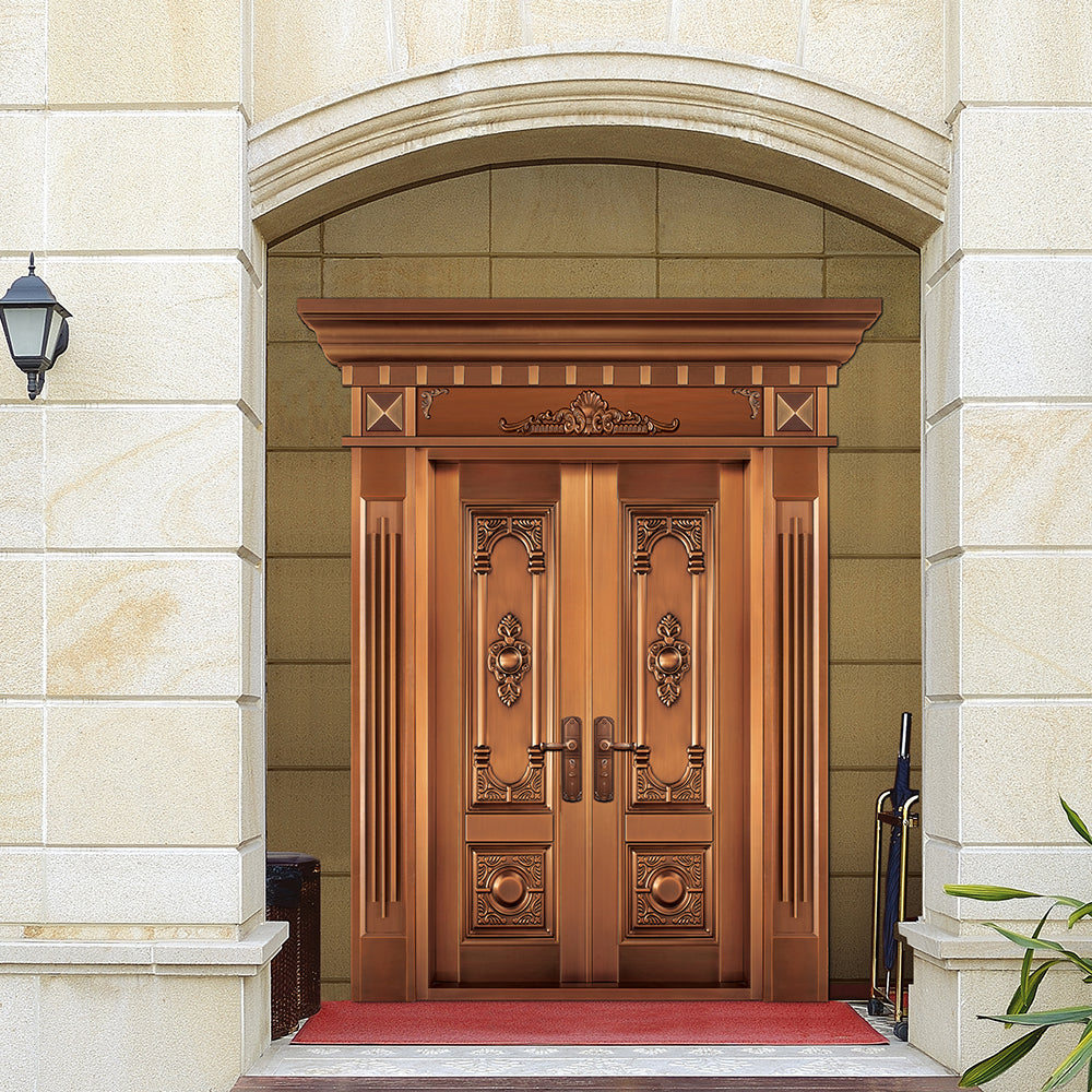 Entrance Doors 大門 入戶門 JD-2007Y 經典鋼銅門 Front Doors Exterior doors 不鏽鋼大門 表面鍍銅工藝 別墅大門 包框包鎖 多色可選