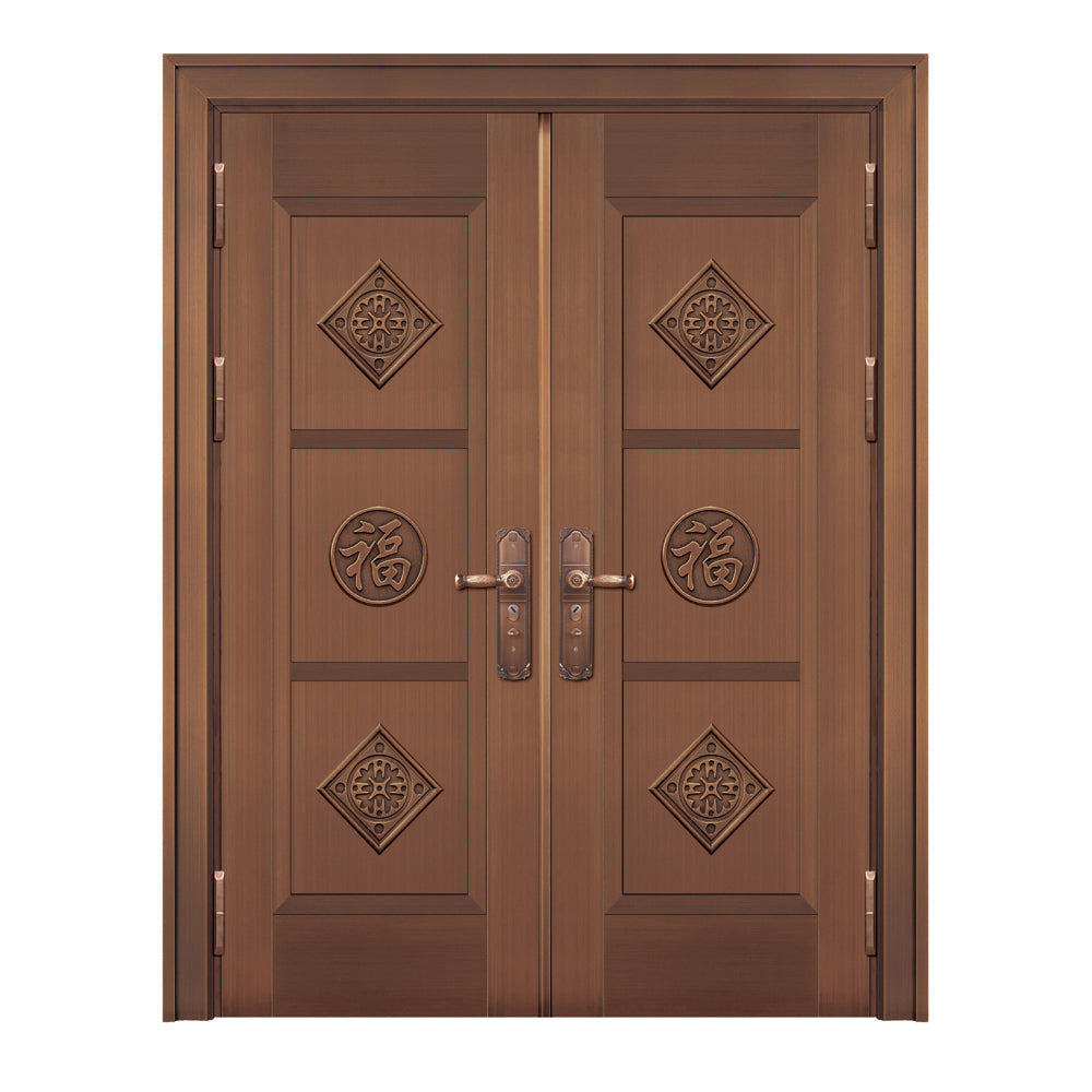 Entrance Doors 大門 入戶門 JD-2008P 經典鋼銅門 Front Doors Exterior doors 不鏽鋼大門 表面鍍銅工藝 別墅大門 包框包鎖 多色可選