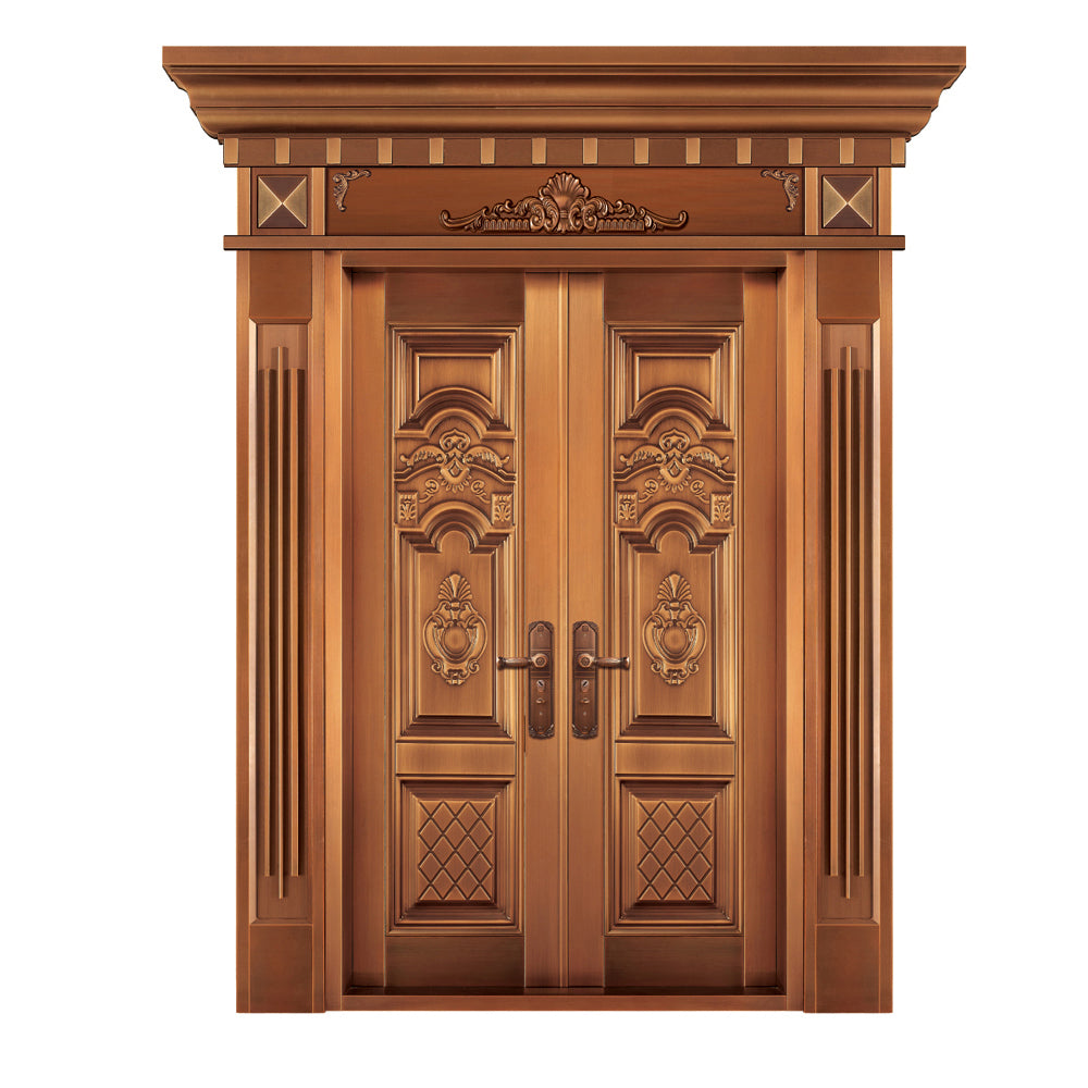 Entrance Doors 大門 入戶門 JD-2009Y 經典鋼銅門 Front Doors Exterior doors 不鏽鋼大門 表面鍍銅工藝 別墅大門 包框包鎖 多色可選