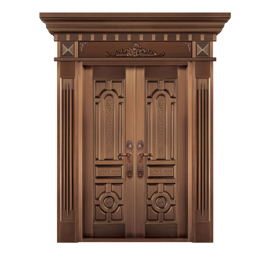 Entrance Doors 大門 入戶門 JD-2011Y 經典鋼銅門 Front Doors Exterior doors 不鏽鋼大門 表面鍍銅工藝 別墅大門 包框包鎖 多色可選