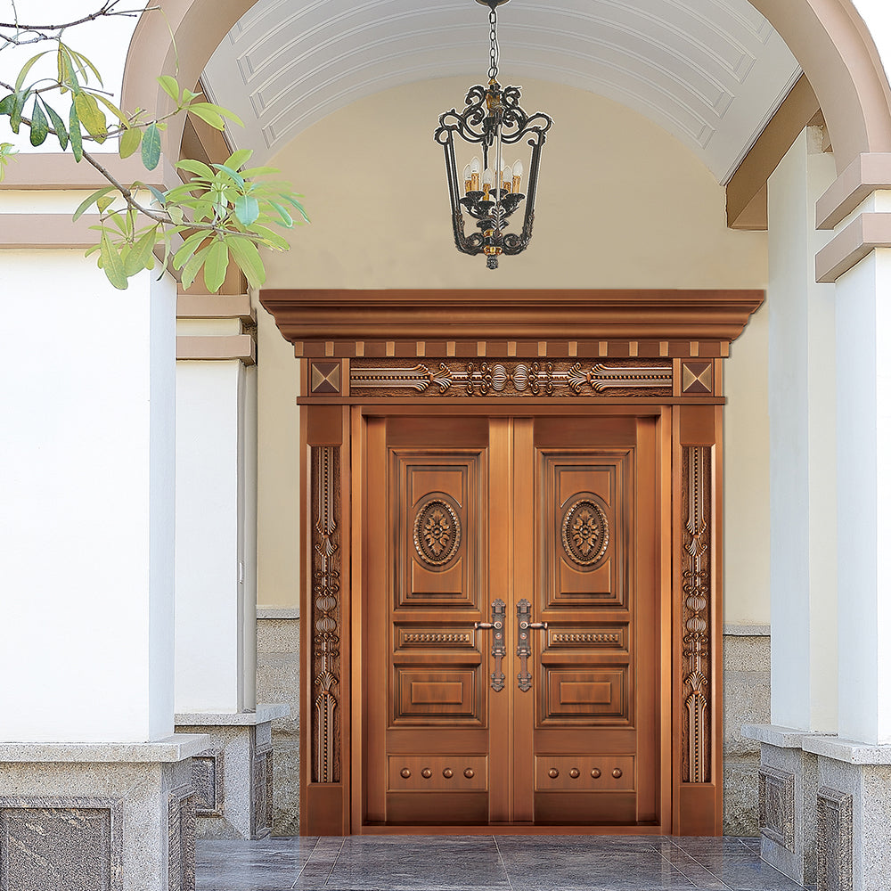 Entrance Doors 大門 入戶門 JD-2012Y 經典鋼銅門 Front Doors Exterior doors 不鏽鋼大門 表面鍍銅工藝 別墅大門 包框包鎖 多色可選