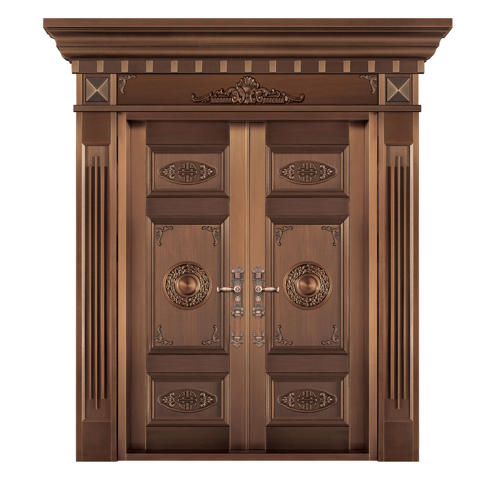 Entrance Doors 大門 入戶門 JD-2014P 經典鋼銅門 Front Doors Exterior doors 不鏽鋼大門 表面鍍銅工藝 別墅大門 包框包鎖 多色可選