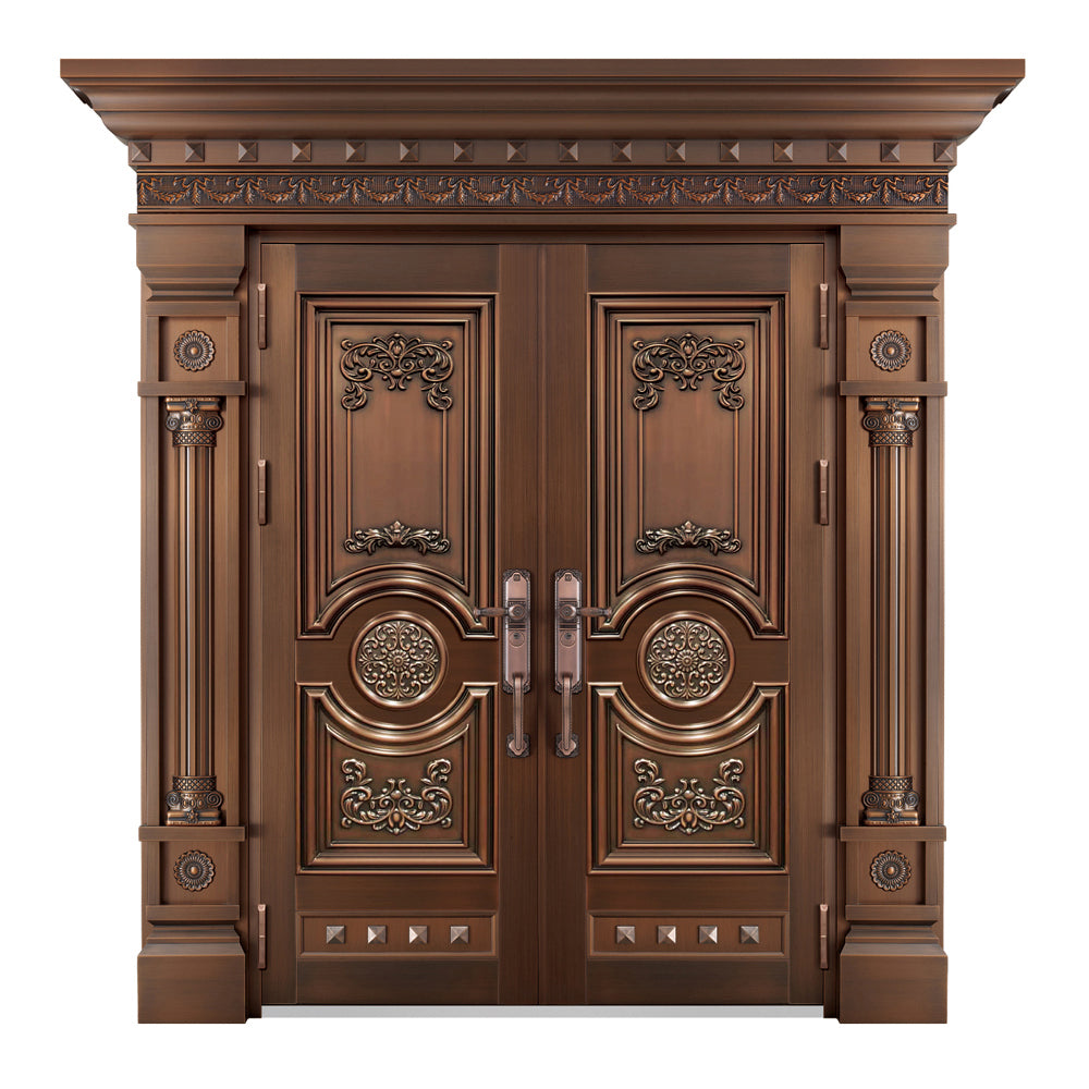 Entrance Doors 大門 入戶門 JD-2015P 經典鋼銅門 Front Doors Exterior doors 不鏽鋼大門 表面鍍銅工藝 別墅大門 包框包鎖 多色可選