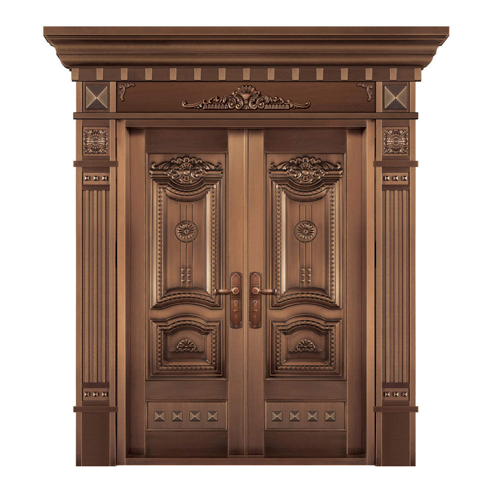 Entrance Doors 大門 入戶門 JD-2016Y 經典鋼銅門 Front Doors Exterior doors 不鏽鋼大門 表面鍍銅工藝 別墅大門 包框包鎖 多色可選